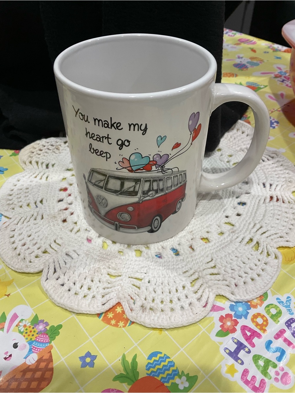 BP—White Ceramic Mug with VOLKSWAGON bus  - You Make My Heart Go Beep